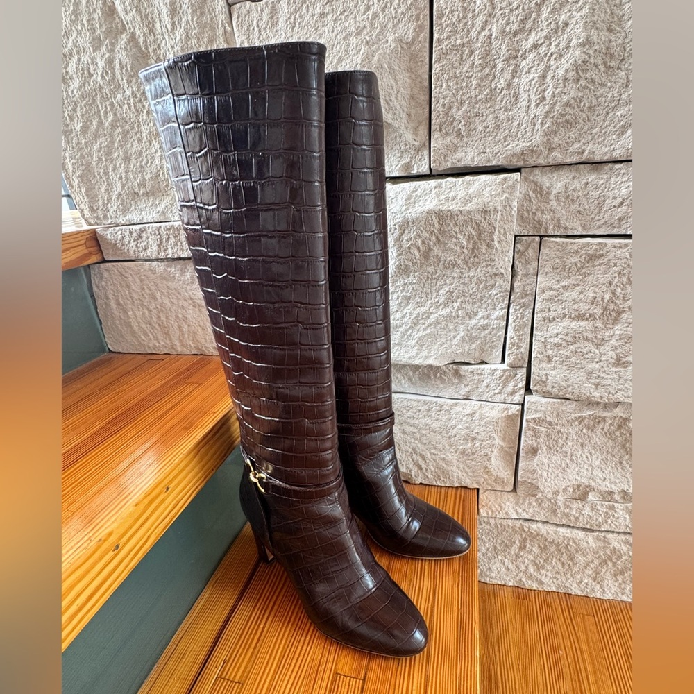 Rouje Loana chocolat croc tall boots - Picture 2 of 9